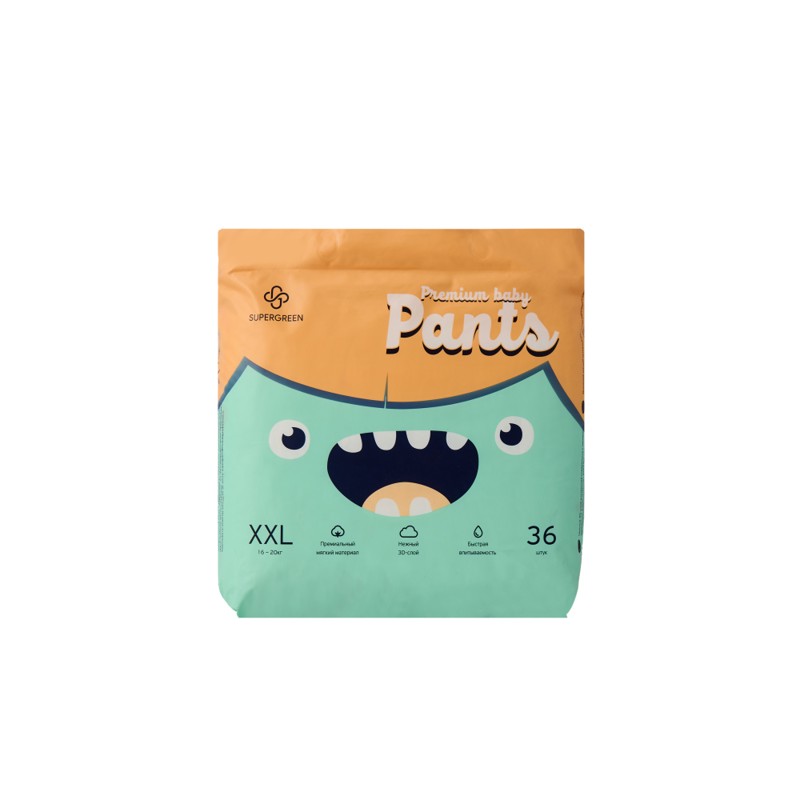 [SUPERGREEN] Подгузники-трусики для детей РАЗМЕР XXL (16-20 кг) Premium Baby Pants, 36 шт