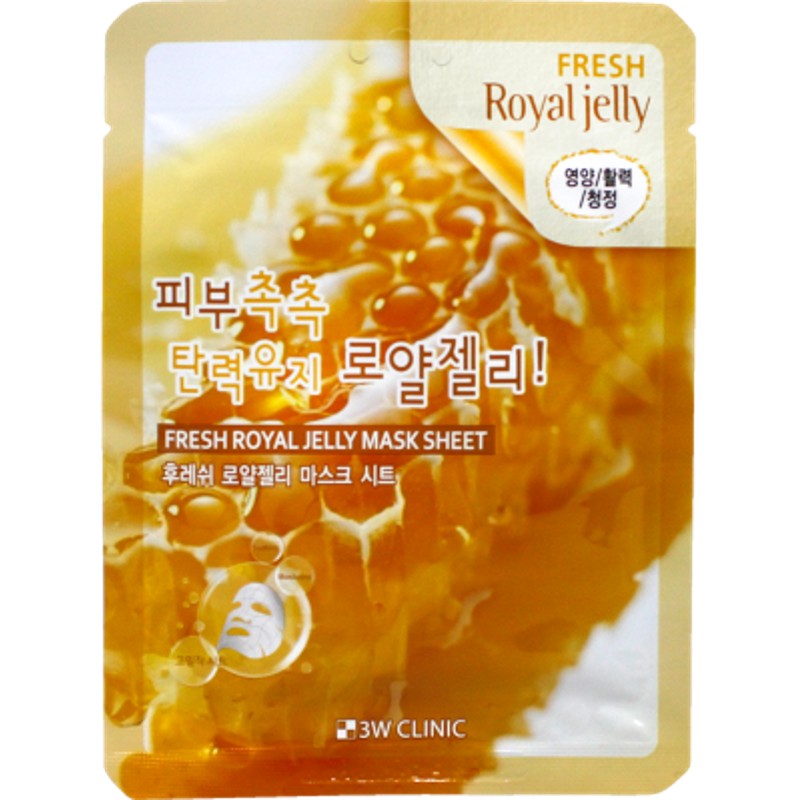 [3W CLINIC] Маска для лица тканевая ПЧЕЛИНОЕ МАТОЧНОЕ МОЛОЧКО Fresh Royal Jelly Mask Sheet, 23 гр