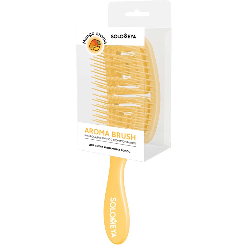 [SOLOMEYA] Расческа для сухих и влажных волос АРОМАТ МАНГО Solomeya Wet Detangler Brush Rectangular Mango, 1 шт