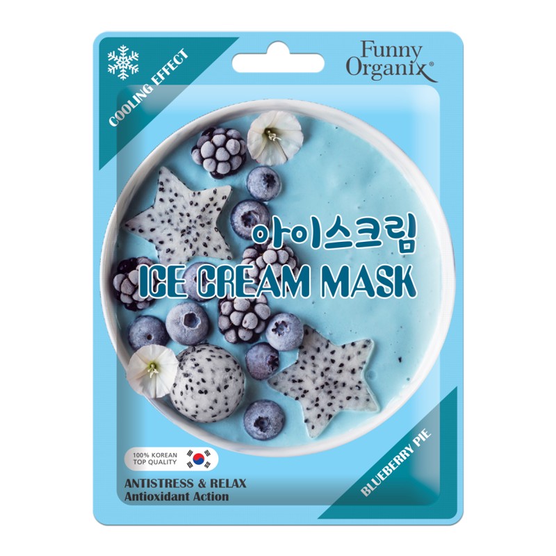 [FUNNY ORGANIX] Маска-мороженое для лица охлаждающая ПРОХЛАДНЫЙ РЕЛАКС Blueberry Pie Ice Cream Mask, 22 г