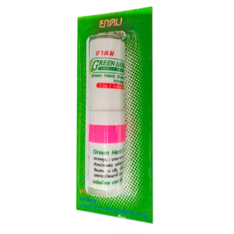 [GREEN HERB] Бальзам - ингалятор эфирный 2 в 1 ЗЕЛЕНЫЙ с аппликатором, 8 мл