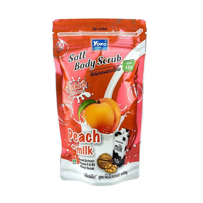 [YOKO] Скраб для тела солевой ПЕРСИК И МОЛОКО с кожурой грецкого ореха Peach+Milk Spa Salt Body Scrub, 350