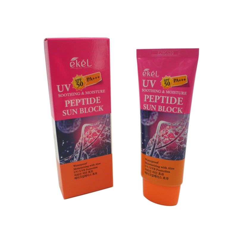 [EKEL] Крем солнцезащитный увлажняющий ПЕПТИДЫ Soothing & Moisture Peptide Sun Block SPF 50/PA+++, 70 мл