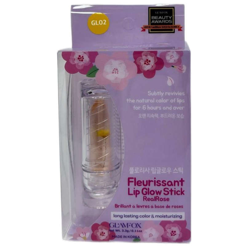 [GLAMFOX] Бальзам-тинт для губ УВЛАЖНЯЮЩИЙ с тающей текстурой Fleurissant Lip Glow Stick Real Rose GL 02, 3,3