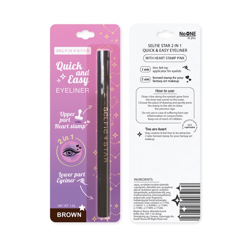 [SELFIE STAR] Подводка для глаз КОРИЧНЕВАЯ со штампом ЗВЕЗДА 2 in 1 Selfie Star Quick & Easy Eyeliner Star stamp B