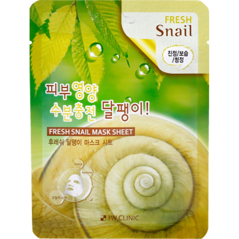 [3W CLINIC] Маска для лица тканевая МУЦИН УЛИТКИ Fresh Snail Mask Sheet, 23 гр