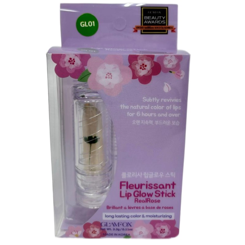 [GLAMFOX] Бальзам-тинт для губ УВЛАЖНЯЮЩИЙ с тающей текстурой Fleurissant Lip Glow Stick Real Rose GL 01, 3,3