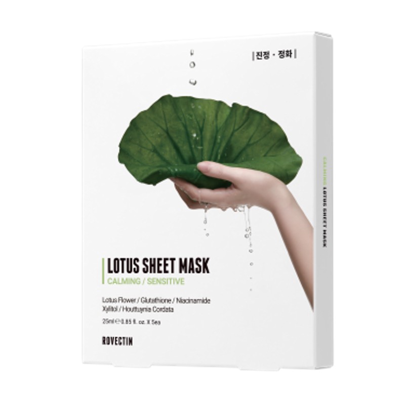 [ROVECTIN] НАБОР Маска для лица тканевая успокаивающая ЭКСТРАКТ ЛОТОСА Calming Lotus Sheet Mask, 5 шт*25 мл