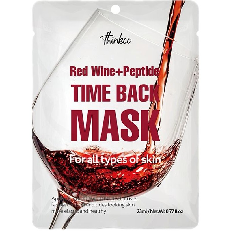 [THINKCO] Маска для лица тканевая ЭКСТРАКТ КРАСНОГО ВИНА И ПЕПТИДЫ Red Wine + Peptide Time Back Mask Pack, 23