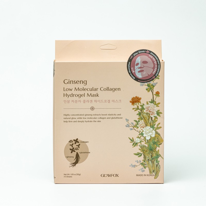 [GLAMFOX] НАБОР Маска для лица гидрогелевая НИЗКОМОЛЕКУЛЯРНЫЙ КОЛЛАГЕН Ginseng Low Molecular Weight Collagen H
