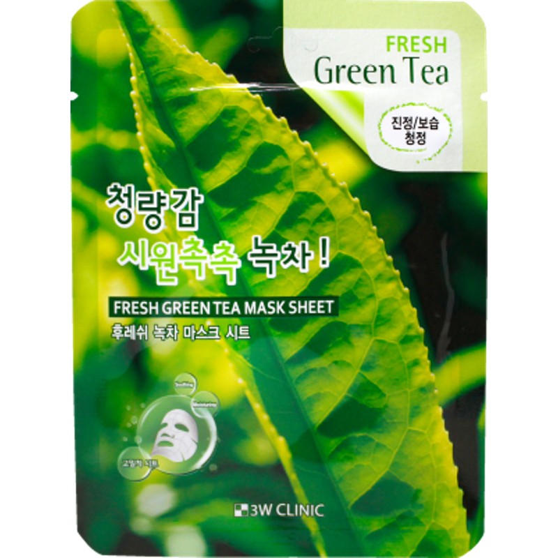 [3W CLINIC] Маска для лица тканевая ЗЕЛЁНЫЙ ЧАЙ Fresh Green Tea Mask Sheet, 23 гр
