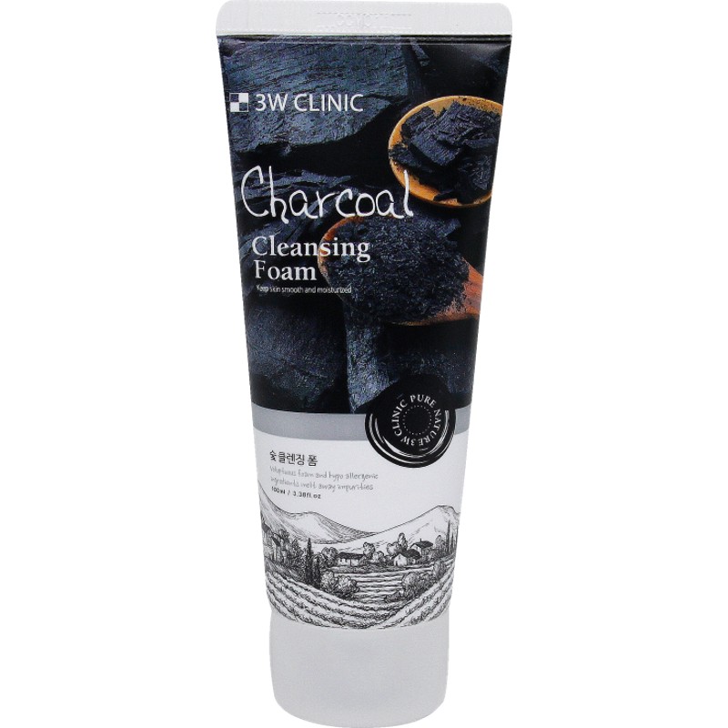 [3W CLINIC] Пенка для умывания УГОЛЬ Charcoal Cleansing Foam, 100 мл