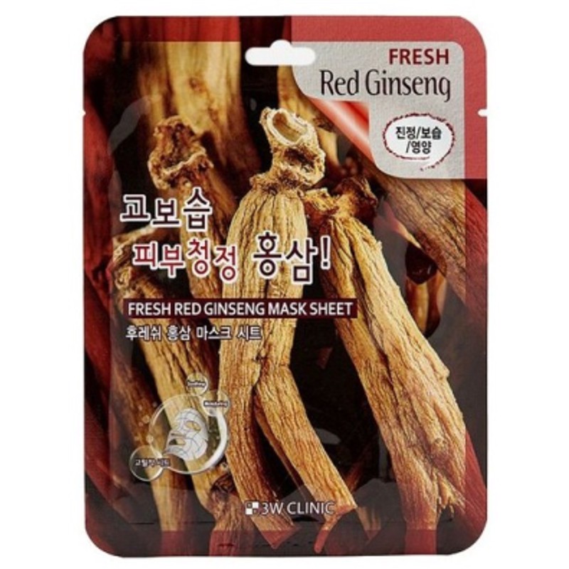 [3W CLINIC] Маска для лица тканевая КРАСНЫЙ ЖЕНЬШЕНЬ Fresh Red Ginseng Mask Sheet, 23 Гр