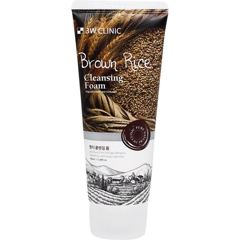 [3W CLINIC] Пенка для умывания БУРЫЙ РИС Brown Rice Cleansing Foam, 100 мл