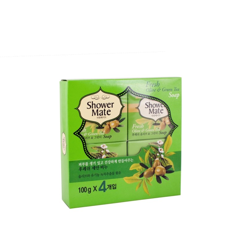 [SHOWER MATE] НАБОР Мыло для лица и тела ОЛИВКИ И ЗЕЛЕНЫЙ ЧАЙ Olive&Green Tea, 4 шт*100 г