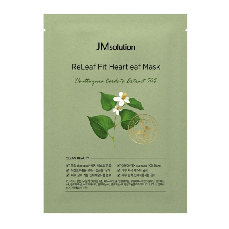 [JMSOLUTION] Маска для лица тканевая ЭКСТРАКТ ХАУТТЮНИИ Releaf Fit Heartleaf Mask, 35 мл