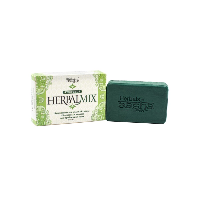 [AASHA HERBALS] Мыло для проблемной кожи 24 ТРАВЫ с кокосовым маслом, 75 г