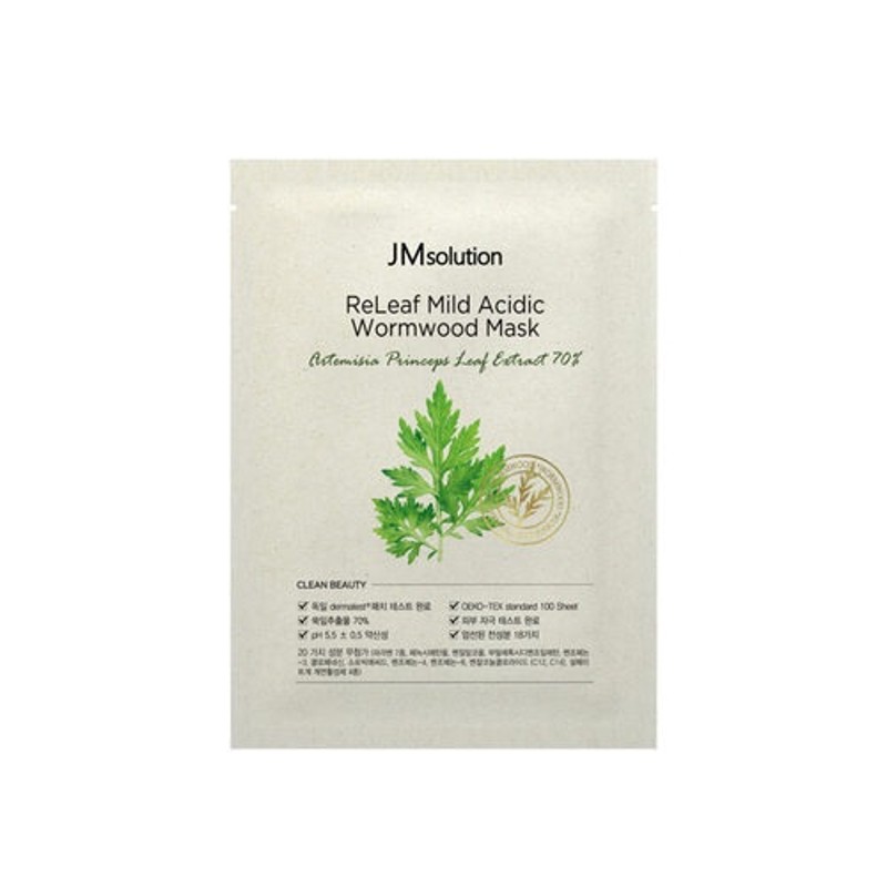 [JMSOLUTION] Маска для лица тканевая ЭКСТРАКТ ПОЛЫНИ слабокислотная Releaf Mild Acidic Wormwood Mask, 30 мл