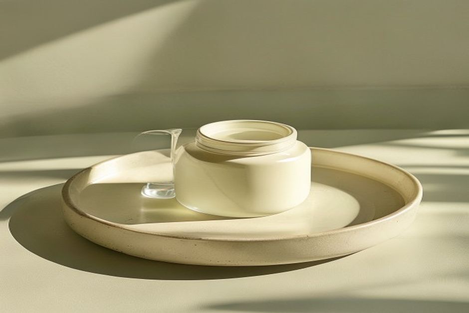 Composición minimalista de un tarro de crema