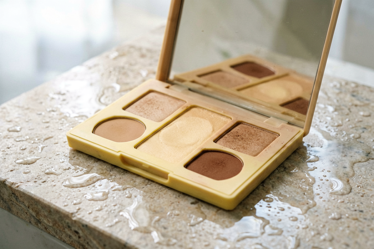 Topic anchor: everyday eyeshadow palette for office and evening. Photorealistic close-up still life of a generic unlabel